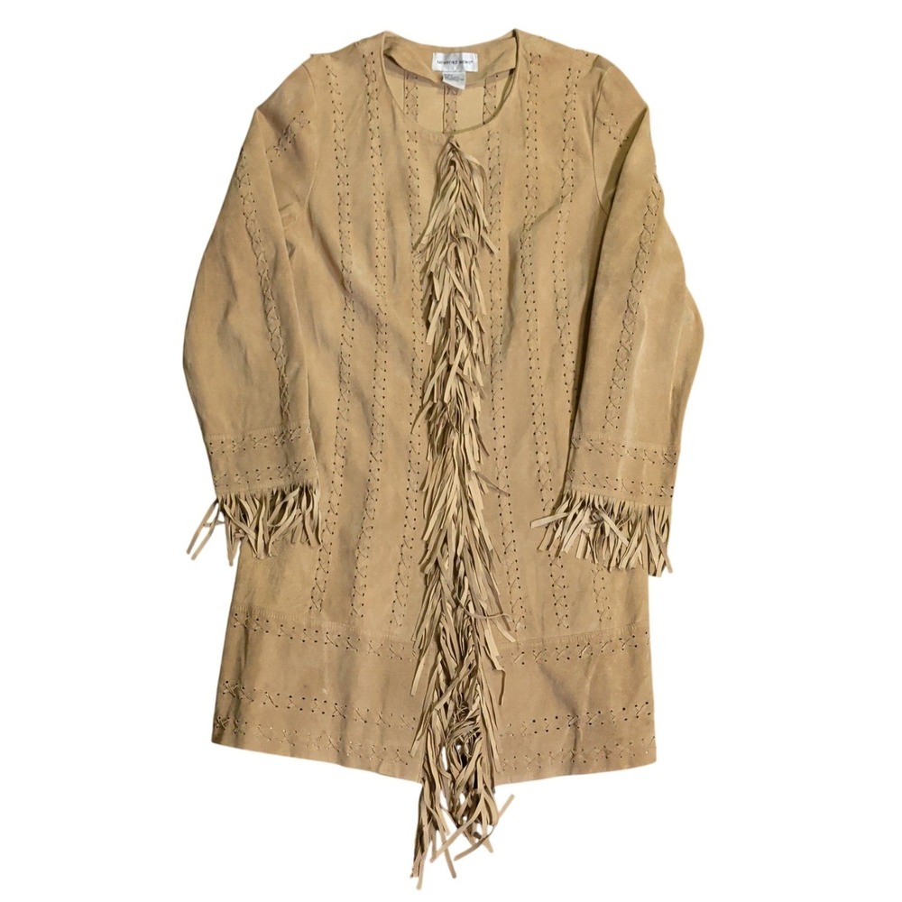 Vintage Newport News Fringed Suede Leather Jacket Womens Size L Fringe Western